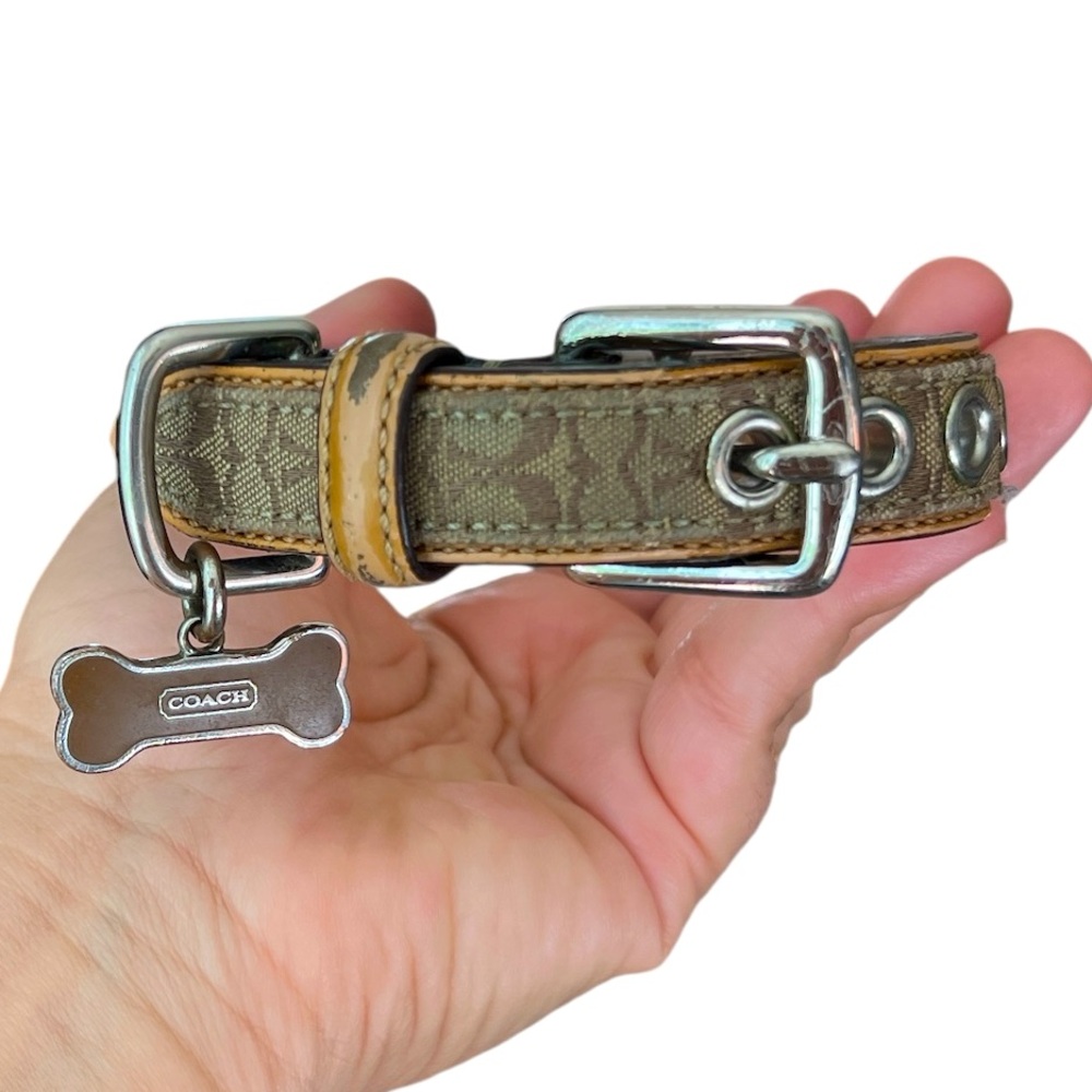 Coach Brown and Tan Dog Collar with Silver Accents